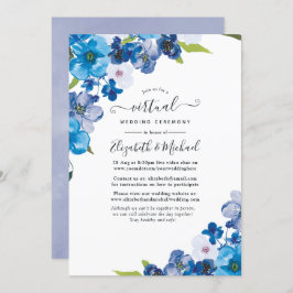 Convite Matizes de Casamento Virtual Online Floral Azul