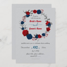 Convite matrimônio botânico de flores vermelhas e marinhos