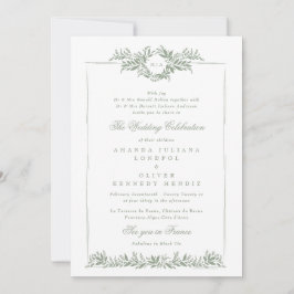 Convite matrimônio clássico de folha verde sage wreath etf