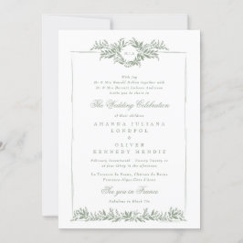 Convite matrimônio clássico de folha verde sage wreath etf