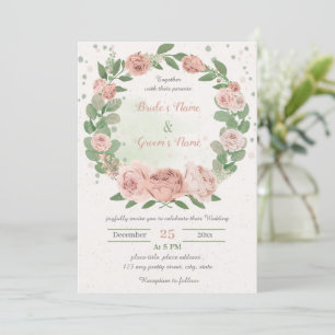 Convite matrimônio de flores cor-de-rosa