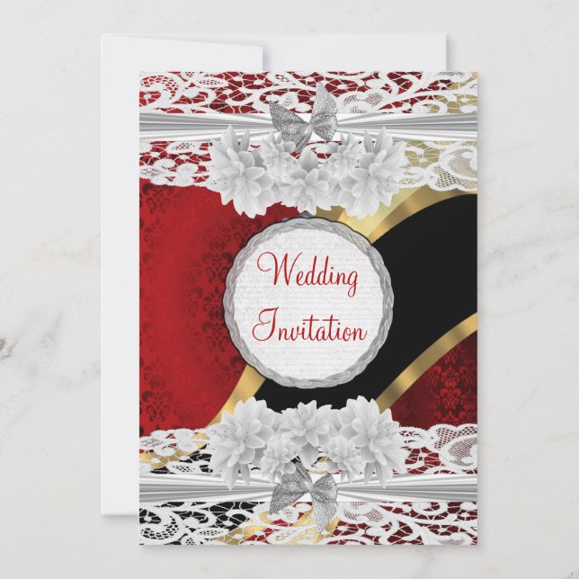 Convite Matriz de vintagem vermelha e casamento de rendas  (Verso)