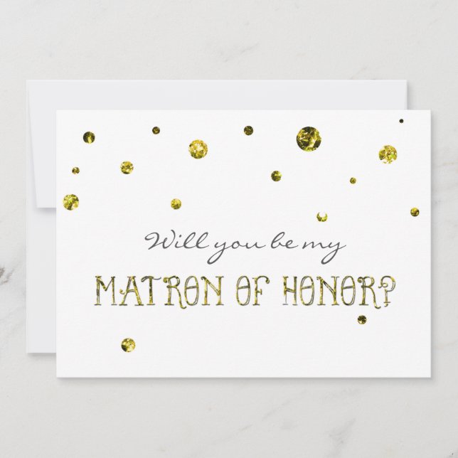 Convite MATRON OF HONOR White & Dourado Glitter Pontos (Frente)