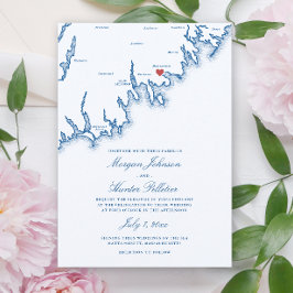 Convite Mattapoisett MA Map Elegant Navy Blue Wedding