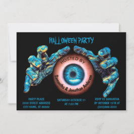 Convite Mau Azul Assustador Mãos de Bruxa Laranja Olho Pre