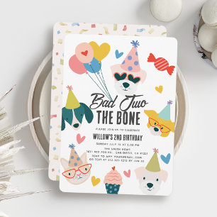 Convite Mau Dois o segundo aniversário de Cães Ossos e Bal