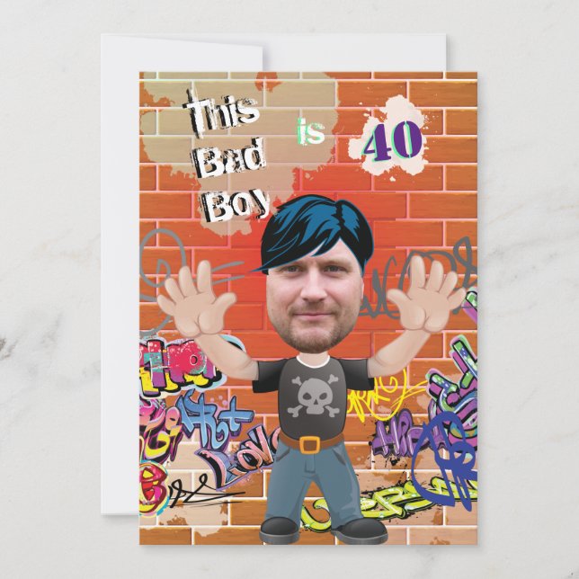 Convite Mau Menino 40º Aniversário Engraçado Cortado (Frente)