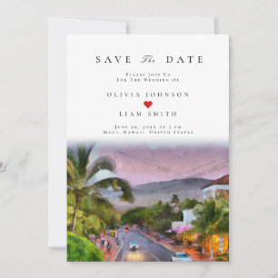 Convite Maui Hawaii Watercolor Guarda o Casamento da Data