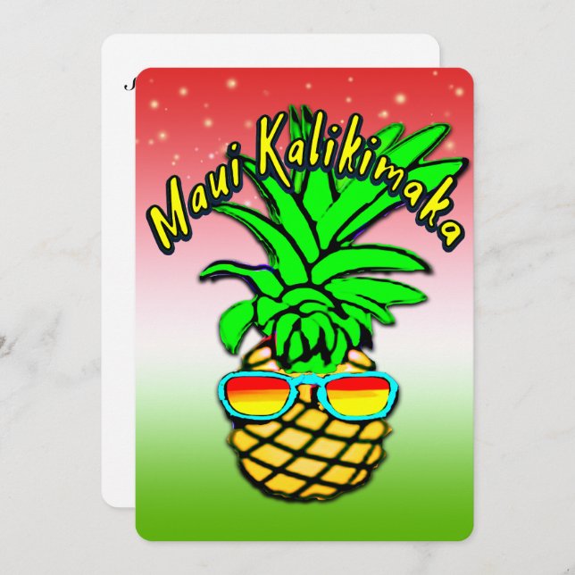 Convite Maui Kalikimaka Pun Hawaiai Pineapple (Frente/Verso)