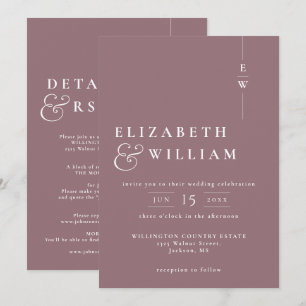 Convite Mauve All In One Modern Monographic Wedding