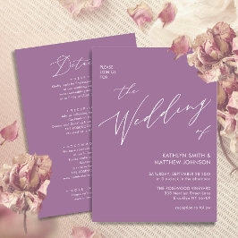Convite Mauve All In One Modern Script Minimalist Wedding