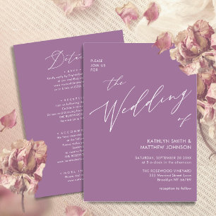 Convite Mauve All In One Modern Script Minimalist Wedding