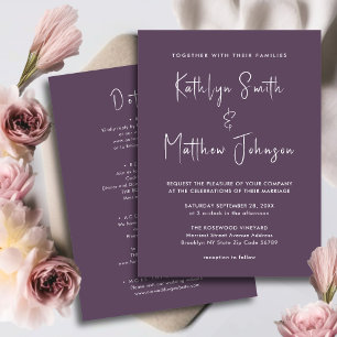 Convite Mauve All In One Modern Script Minimalist Wedding