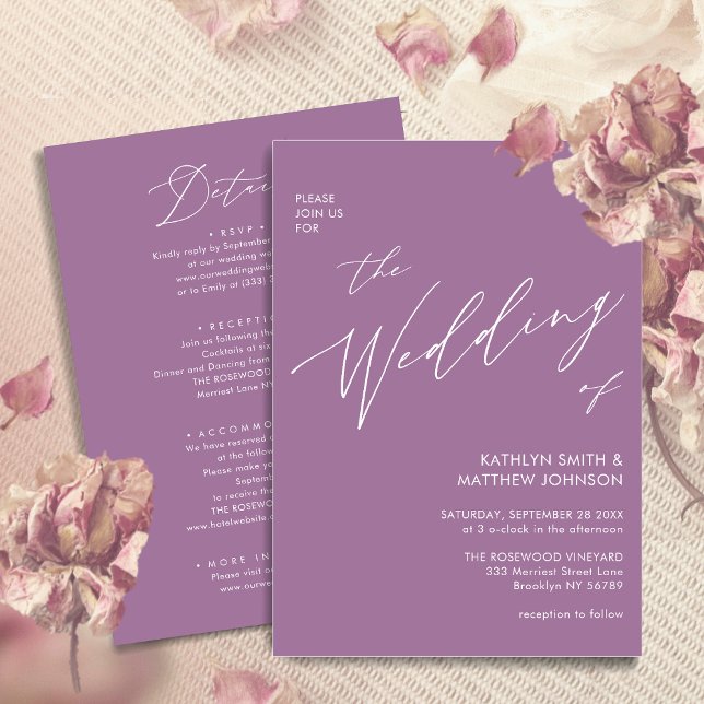Convite Mauve All In One Modern Script Minimalist Wedding (Criador carregado)