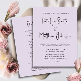 Convite Mauve All In One Modern Script Minimalist Wedding