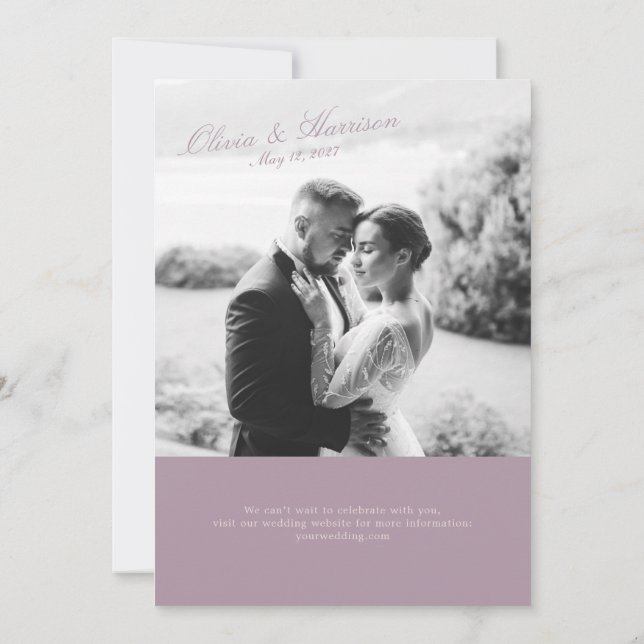 Convite mauve and cream wedding invitation (Verso)