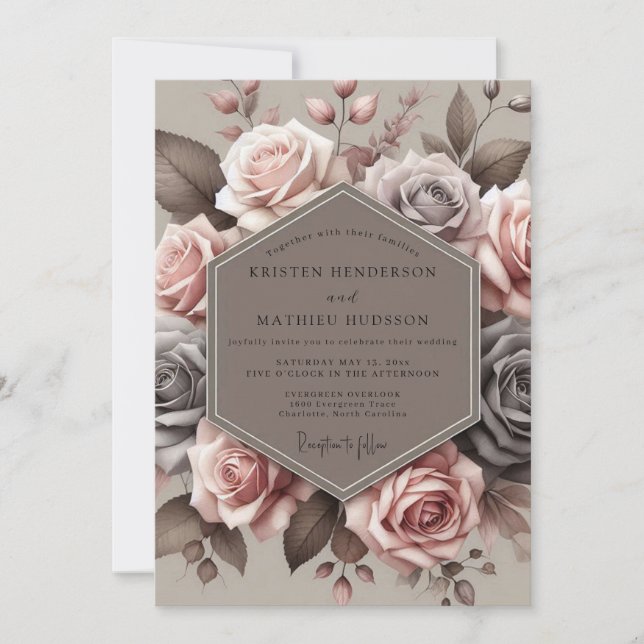 Convite Mauve Antique Bloom Wedding (Frente)