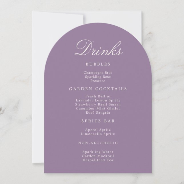 Convite Mauve Arch Wedding Drinks Menu Card (Frente)
