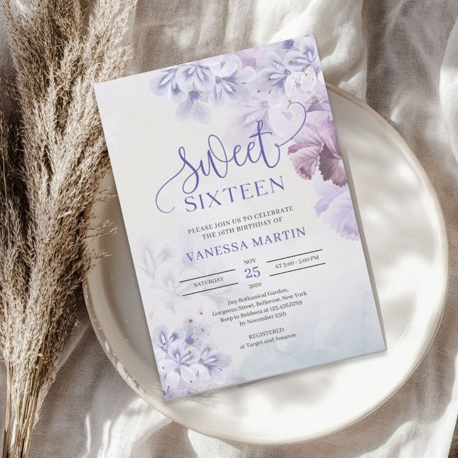 Convite Mauve azul roxa primavera púrpura boho Doce dezess (Spring purple dusty blue mauve boho Sweet sixteen Invitation)