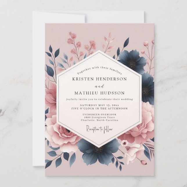 Convite Mauve Bloom Botanical Romance Wedding (Frente)
