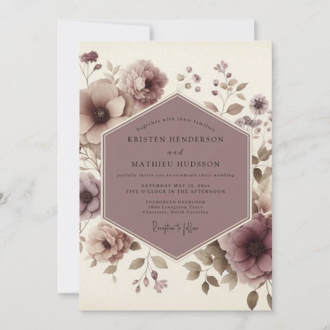Convite Mauve Bloom Woodland Wedding (Frente)