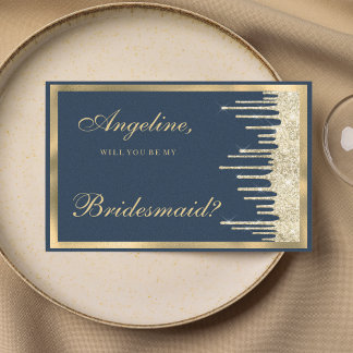 Convite Mauve blue gold glitter drips luxury Bridesmaid 
