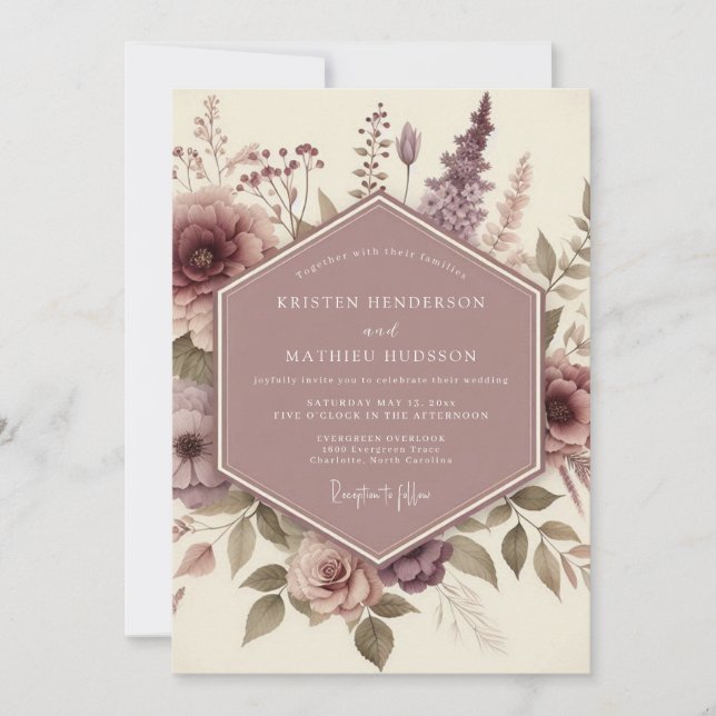 Convite Mauve Botanical Whimsical Wedding (Frente)