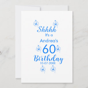 Convite Mauve branco azul shhhh 60.º aniversário nome flor