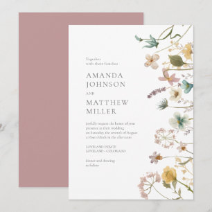 Convite Mauve Chic Primavera Delicadas Flores Prensadas Ca