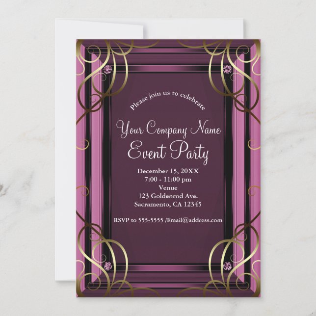 Convite Mauve Dourado Elegant Company Holiday Party (Frente)
