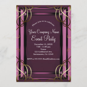 Convite Mauve Dourado Elegant Company Holiday Party