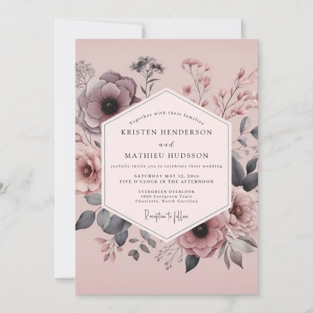 Convite Mauve Duskbloom Wedding (Frente)