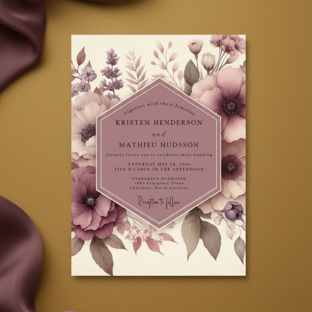 Convite Mauve Ethereal Blossom Wedding (Criador carregado)