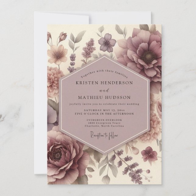 Convite Mauve Floral Bloom Wedding (Frente)