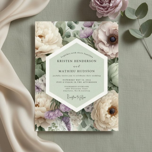 Convite Mauve Floral Botanical Romance Wedding (Criador carregado)