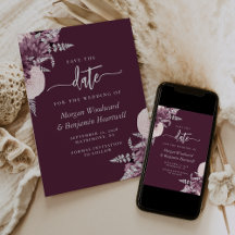 Mauve Floral Prateado Casamento Save the Date