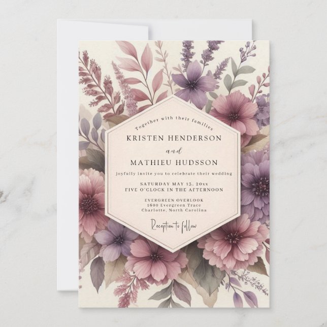 Convite Mauve Floral Romance Wedding (Frente)