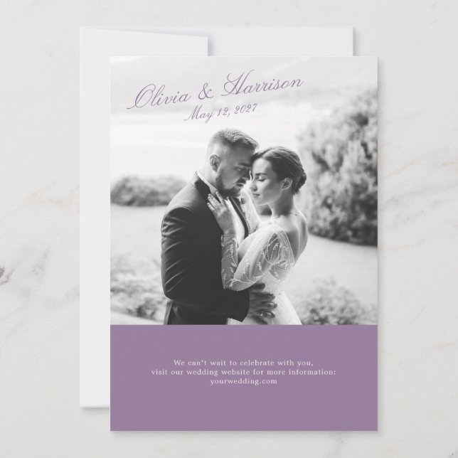 Convite Mauve Garden Photo Wedding Invitation (Verso)