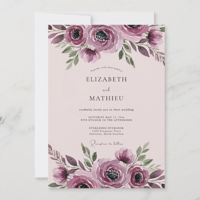 Convite Mauve Harmonious Botanical Wedding (Frente)