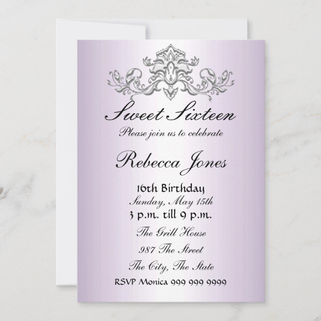 Convite Mauve Invitation Sweet dezesseis 16 (Frente)