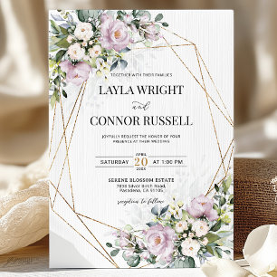 Convite Mauve Lilac Floral Moderno Casamento Geométrico