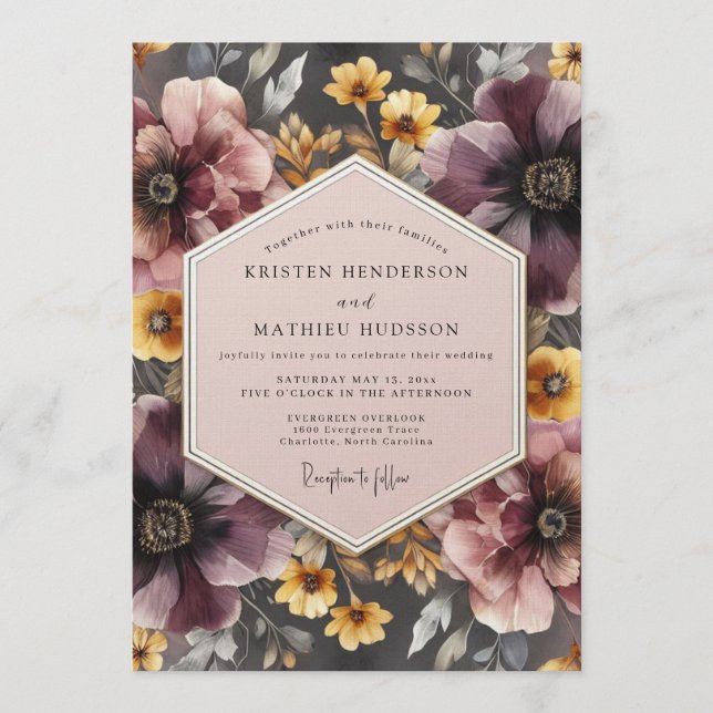 Convite Mauve & Marigold Somber Wedding (Frente)