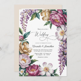 Convite Mauve Mist, Champagne Gold & White Floral Wedding
