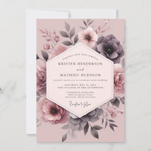Convite Mauve Moody Blossom Wedding (Frente)