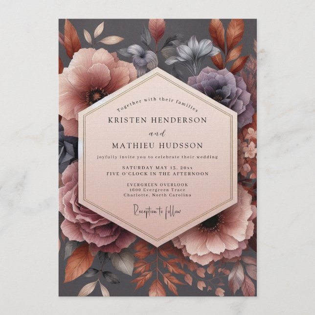 Convite Mauve Nocturnal Bloom Wedding (Frente)