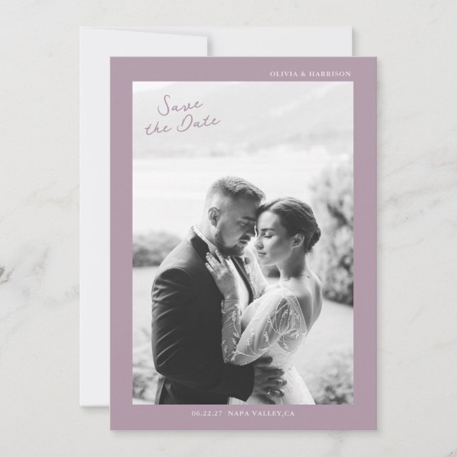 Convite Mauve Photo Wedding Save the Date Card (Frente)