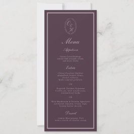 Convite Mauve Plum Monogram Wedding Long Menu