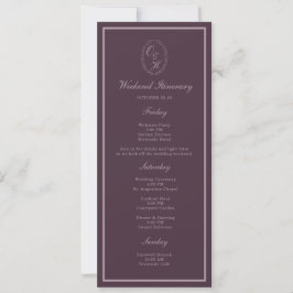 Convite Mauve Plum Monogram Wedding Weekend Itinerary