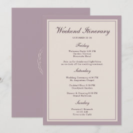 Convite Mauve Plum Wedding Weekend Itinerary Card