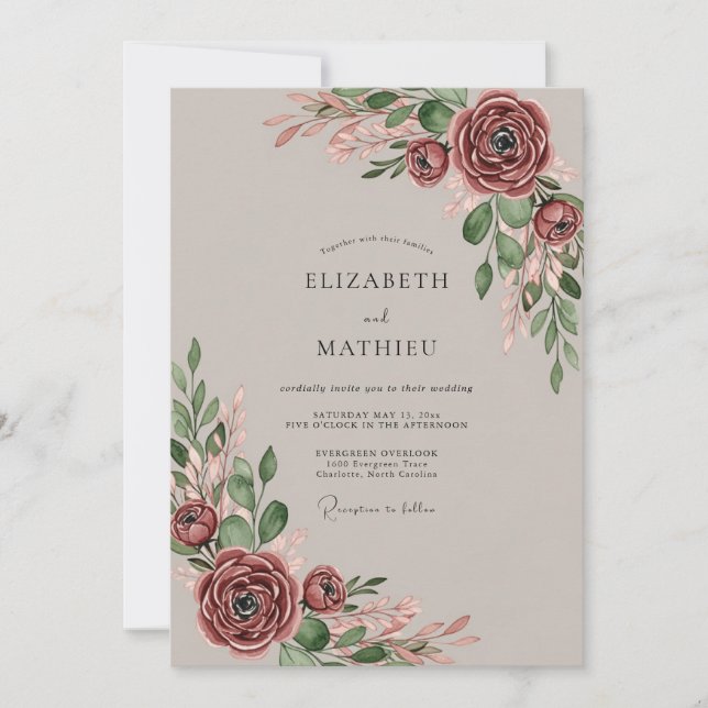 Convite Mauve Poetic Romantic Wedding (Frente)